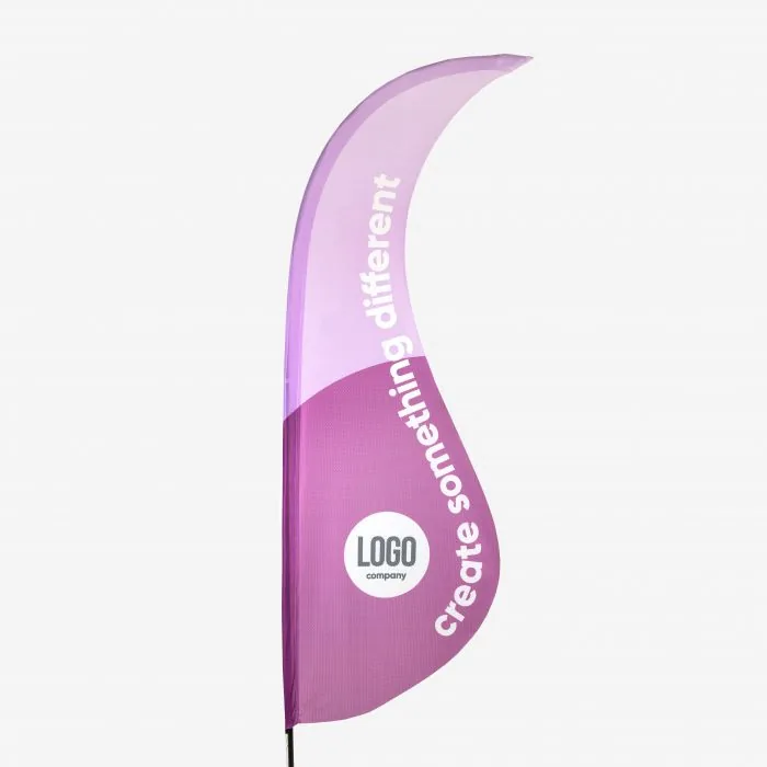 Beachflag Wave met golvende bovenrand, volledig bedrukt