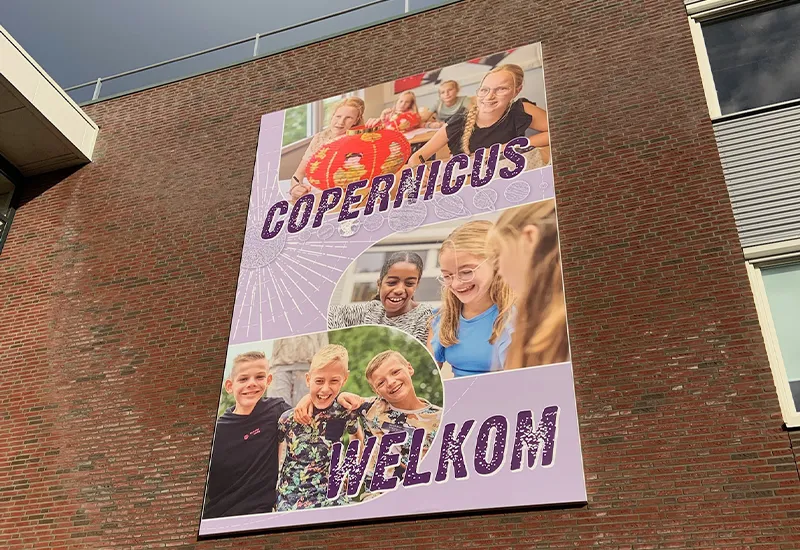 Blind spandoekframe gevelreclame Copernicus Hoorn