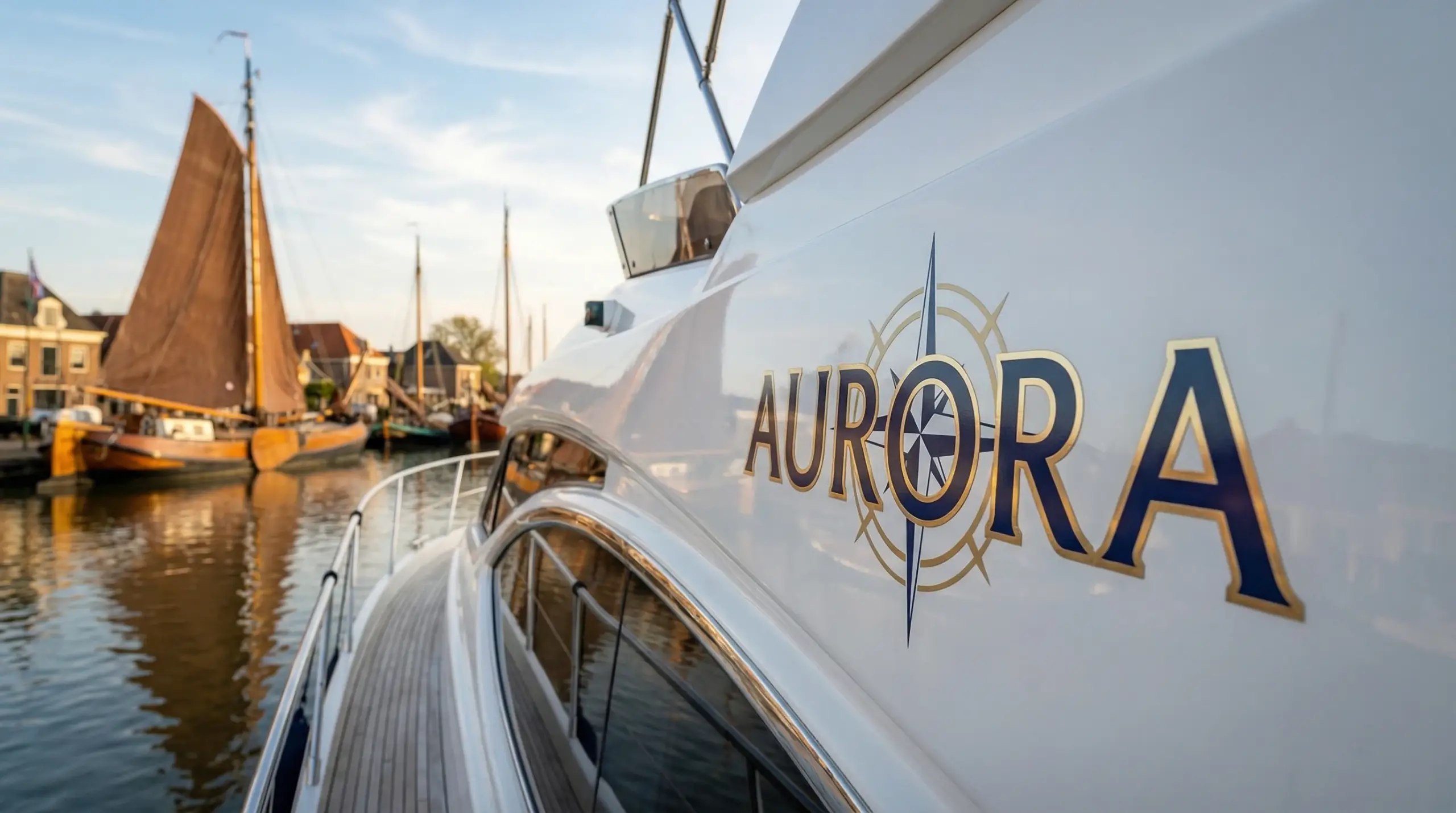 Boot met belettering op het IJsselmeer