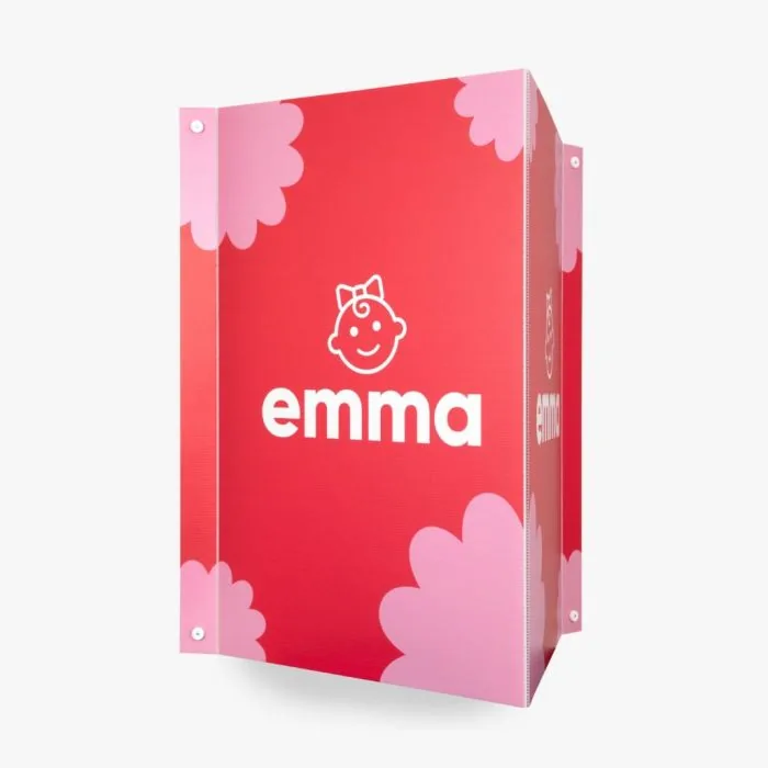 Rood-roze geboortebord met de naam Emma