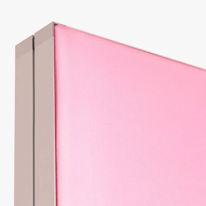 Pop-up LED-frame, detail van het aluminium profiel en het strak gespannen doek