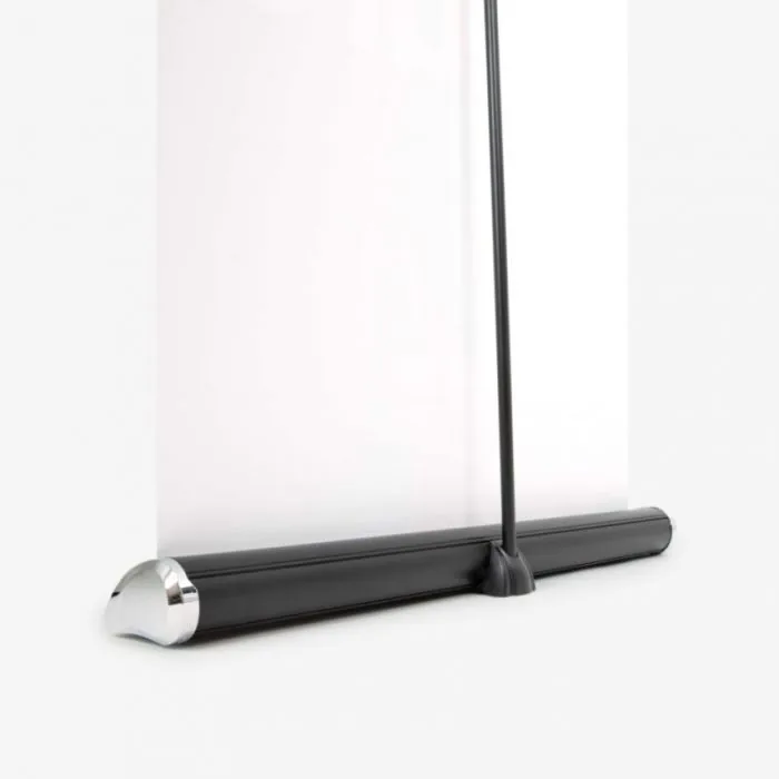 Roll-up banner deluxe, brede voet in het zwart met extra steunpoot